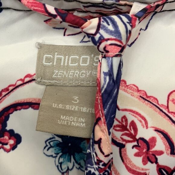 Chicos Zenergy size 3 (16-18) floral windbreaker/jacket/top with bag for storage - Picture 6 of 11